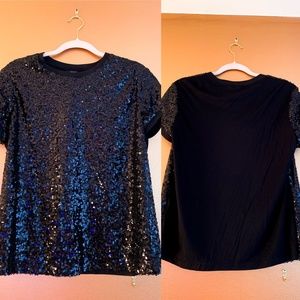 GUESS Black Sequin Short Sleeve Top Tee Shirt
